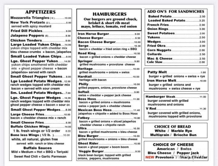 Iron Horse Bar and Grill - Beech Island, SC menu_pic