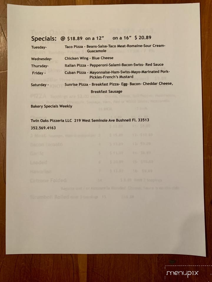 Twin Oaks Pizzeria & Deli - Bushnell, FL menu_pic