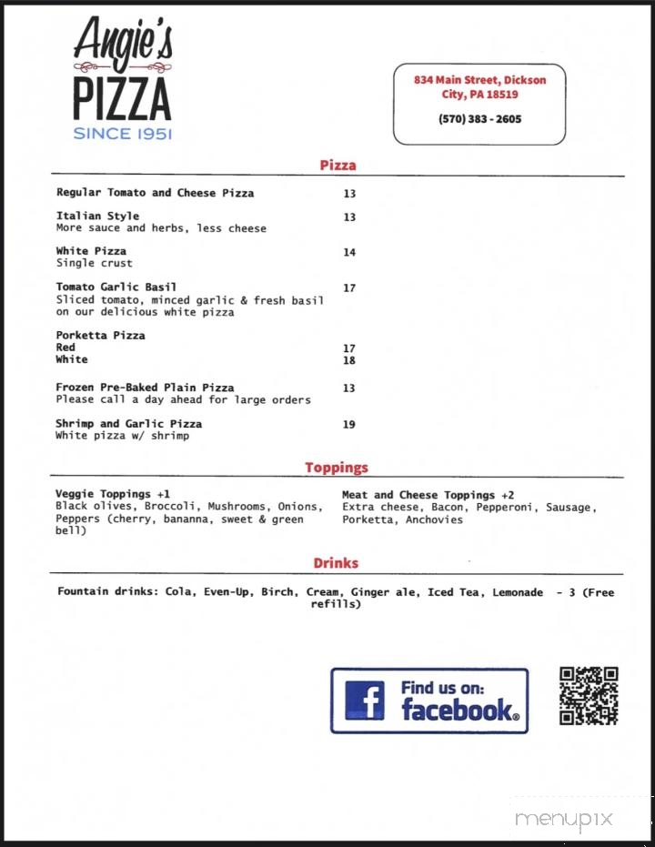 Angie's Pizza - Dickson City, PA menu_pic