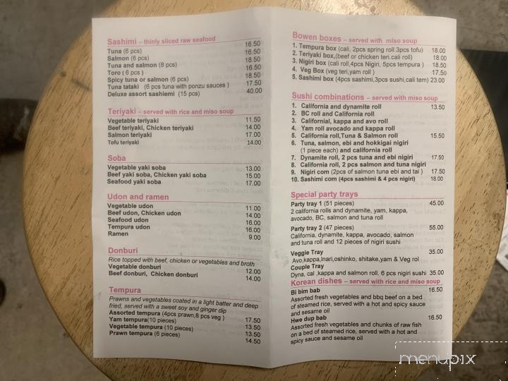 Bowen Sushi To Go - Bowen Island, BC menu_pic