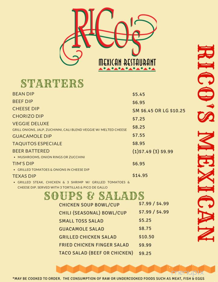 Rico's Mexican Restaurant - Stockbridge, GA menu_pic