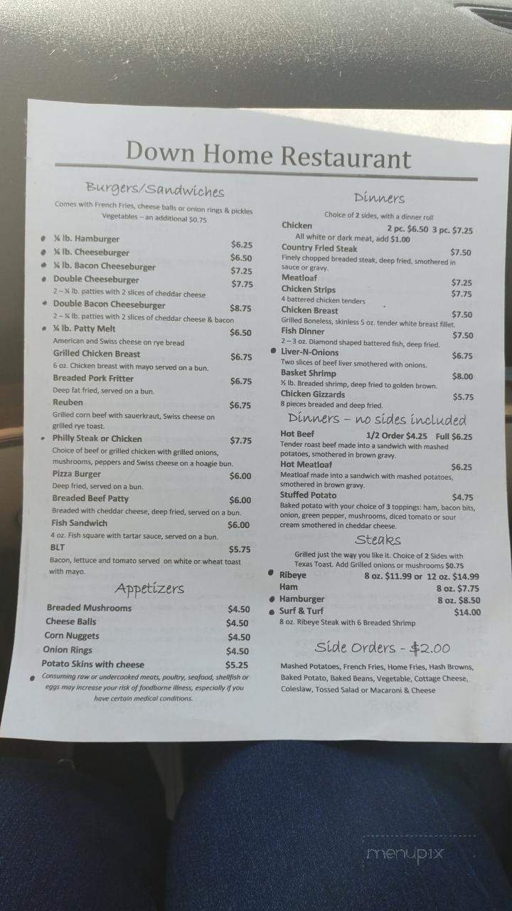 Down Home Restaurant - Dows, IA menu_pic