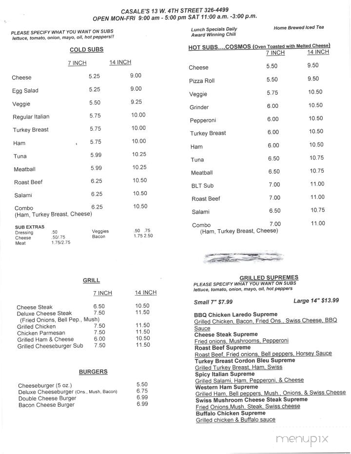 Casale's Sub Shop - Williamsport, PA menu_pic