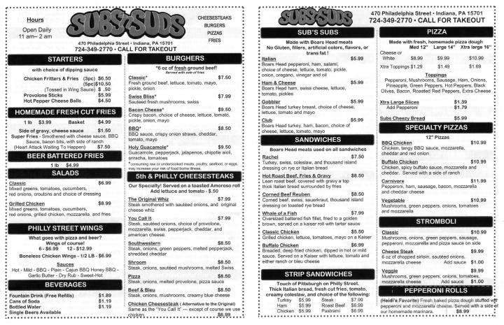 Subs N Suds - Indiana, PA menu_pic