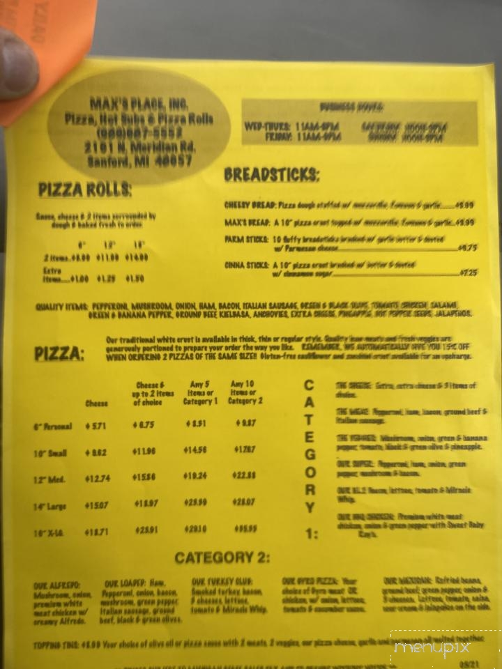 Max's Place - Sanford, MI menu_pic