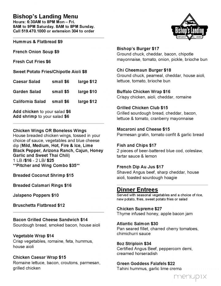Bishop's Landing - Owen Sound, ON menu_pic