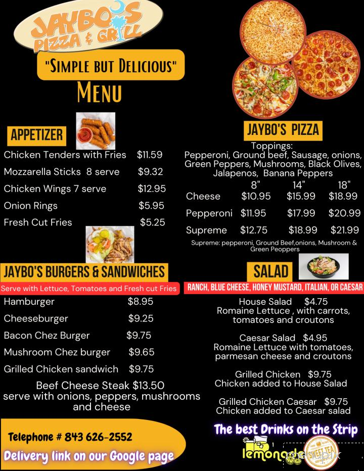Jaybo's Pizza & Grill - Myrtle Beach, SC menu_pic