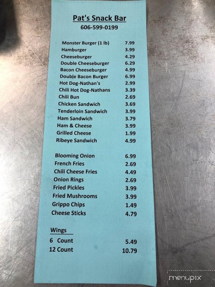 Pat's Snack Bar - Manchester, KY menu_pic