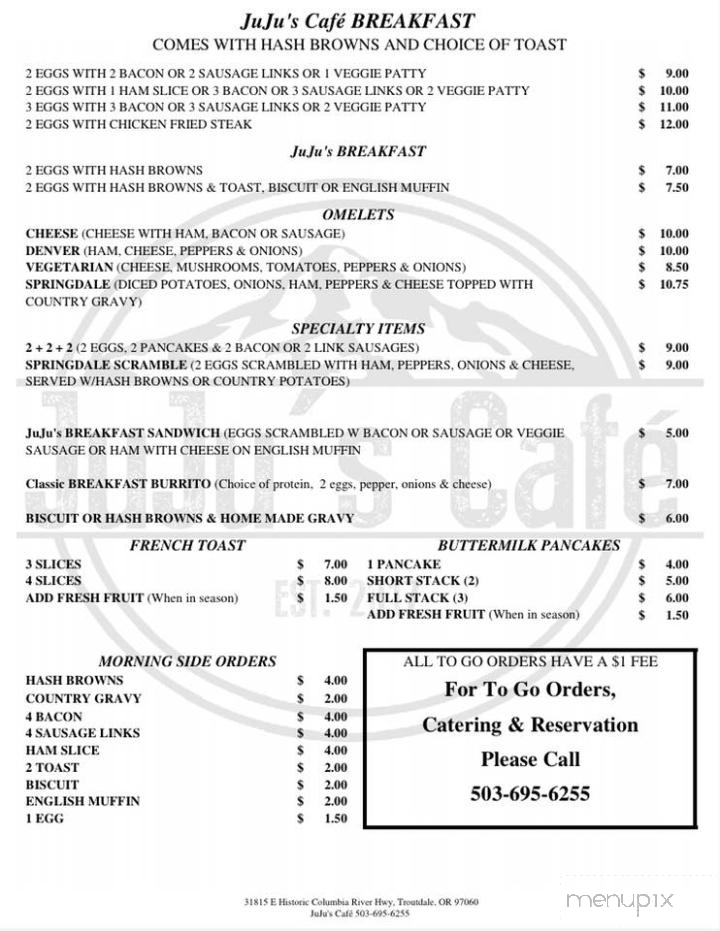 JuJu's Cafe - Troutdale, OR menu_pic