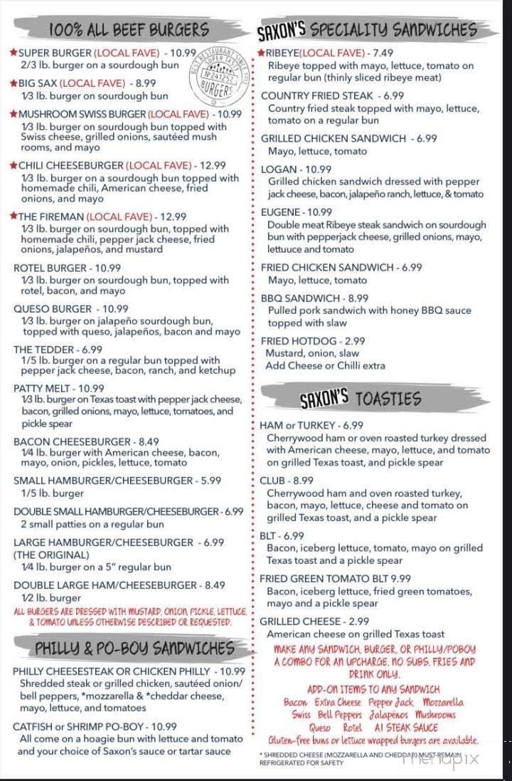 Saxon's Drive in - Houston, MS menu_pic