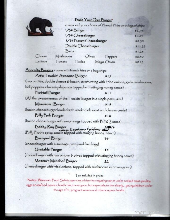Jumpers River Bear's Den - Jump River, WI menu_pic