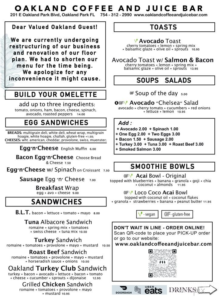Oakland Coffee and Juice Bar - Oakland Park, FL menu_pic