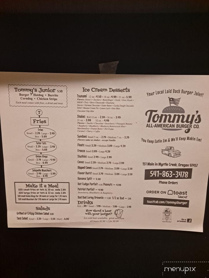 Tommy's All American Burger Co - Myrtle Creek, OR menu_pic