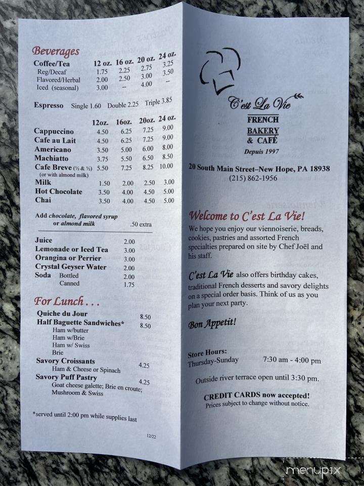 C'Est la Vie - New Hope, PA menu_pic