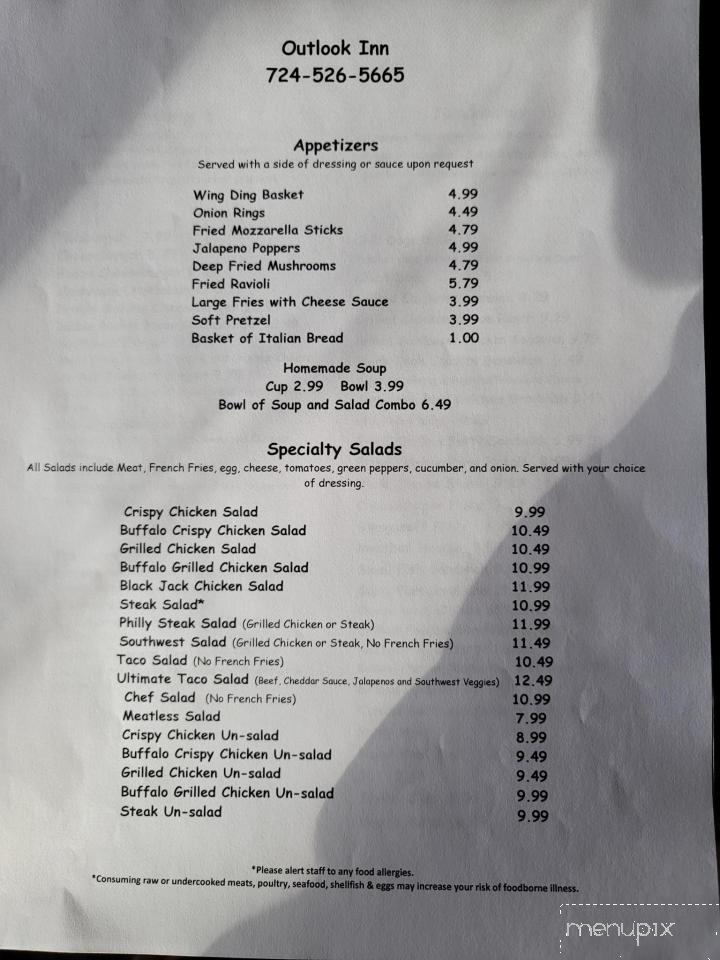 Outlook Inn - Rimersburg, PA menu_pic