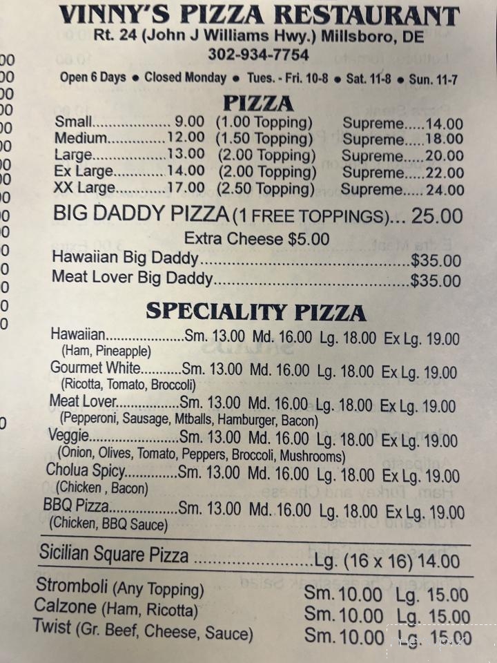Vinnie's Pizza & Restaurant - Millsboro, DE menu_pic