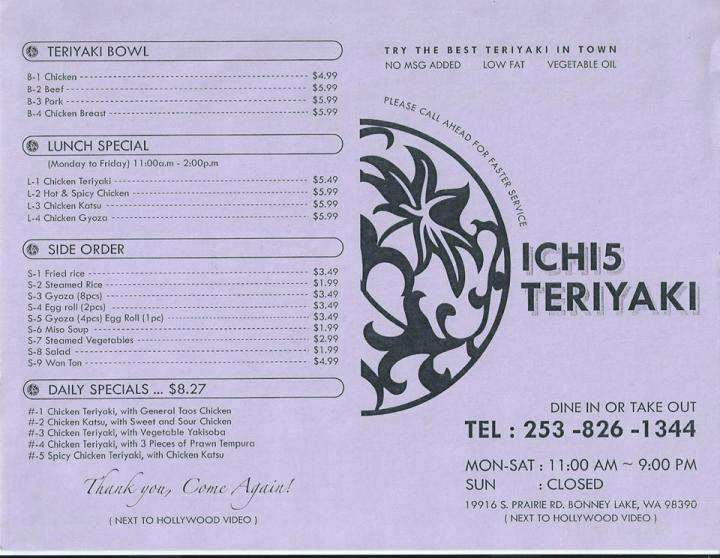 Ichi Teriyaki - Bonney Lake, WA menu_pic