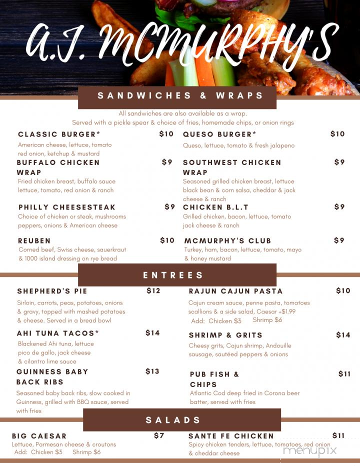 A J McMurphy's - Greenville, NC menu_pic
