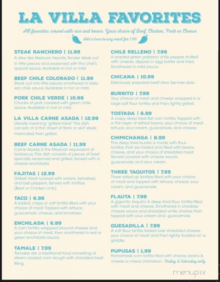 La Villa Fine Food Mexican - Parowan, UT menu_pic
