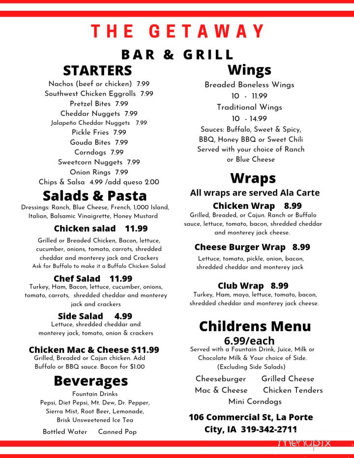 Getaway Bar & Grill - La Porte City, IA menu_pic