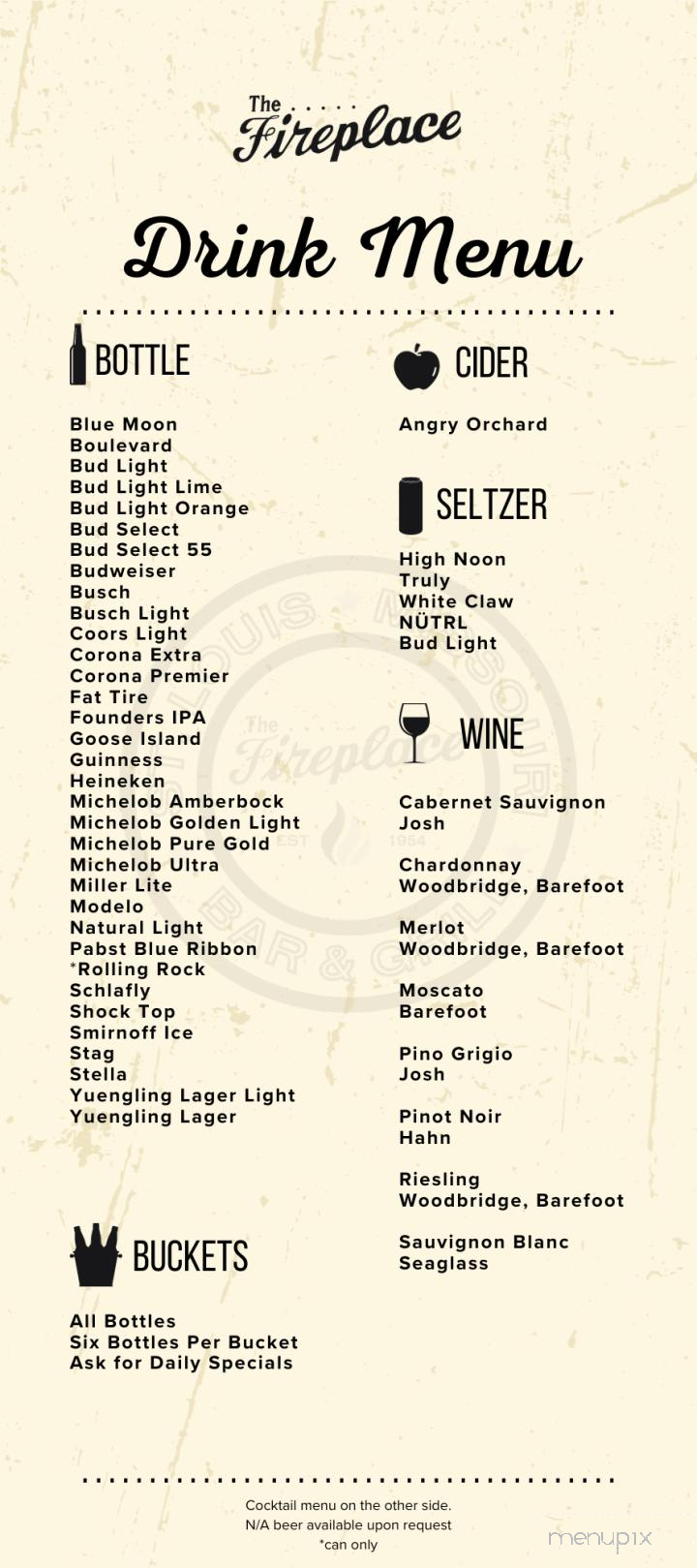 The Fireplace Bar - Saint Louis, MO menu_pic