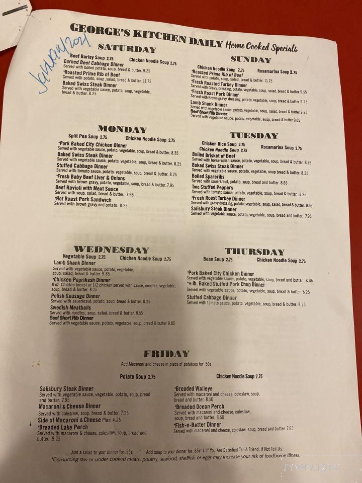 George's Kitchen - Cleveland, OH menu_pic