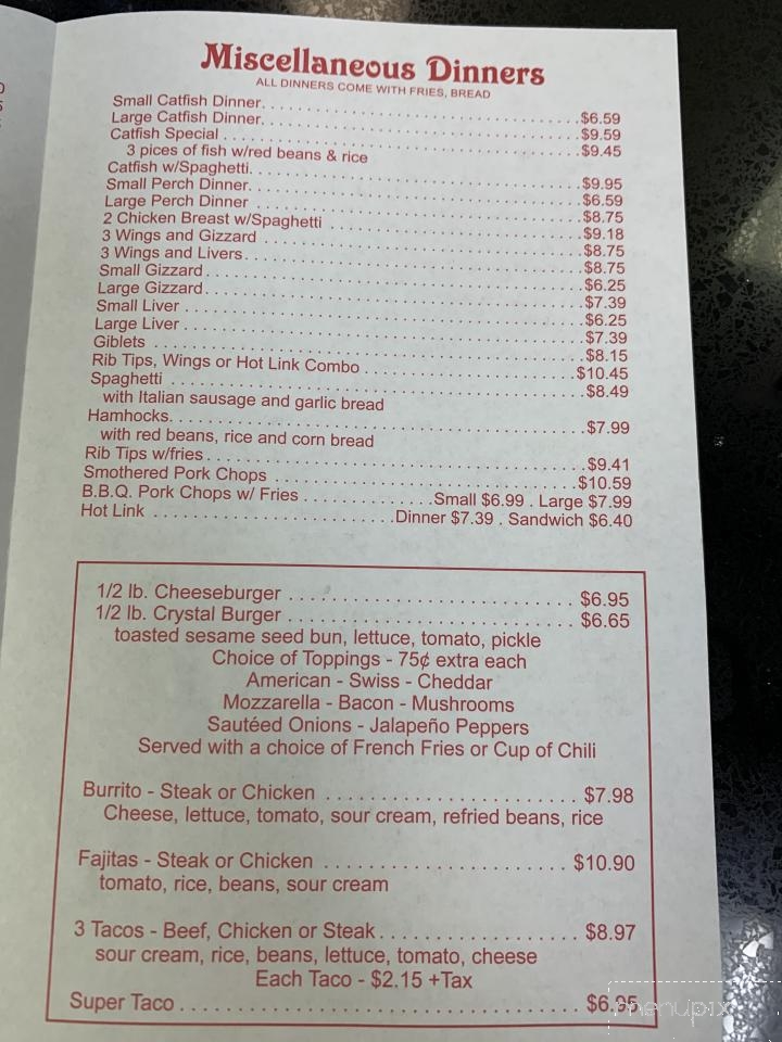 Crystal's - Calumet City, IL menu_pic