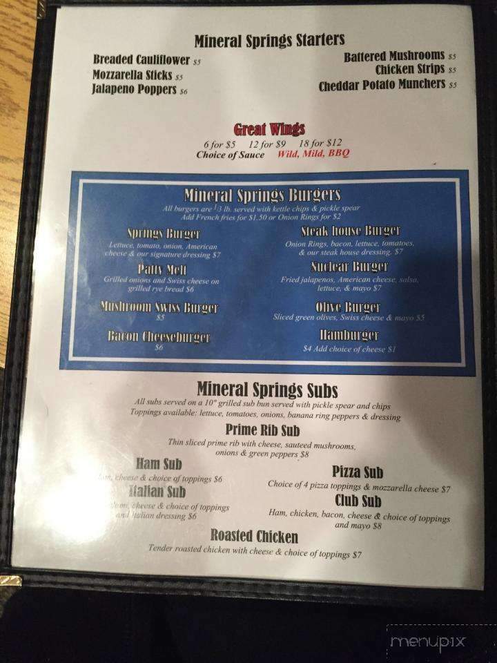 Mineral Springs Bar - Tustin, MI menu_pic