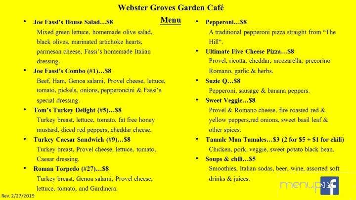 Menu of Webster Groves Garden Cafe in Saint Louis, MO 63119