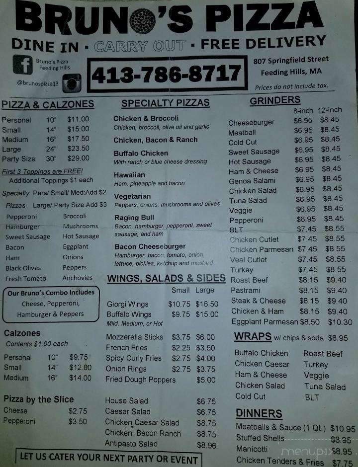 Bruno Pizzeria - Feeding Hills, MA menu_pic