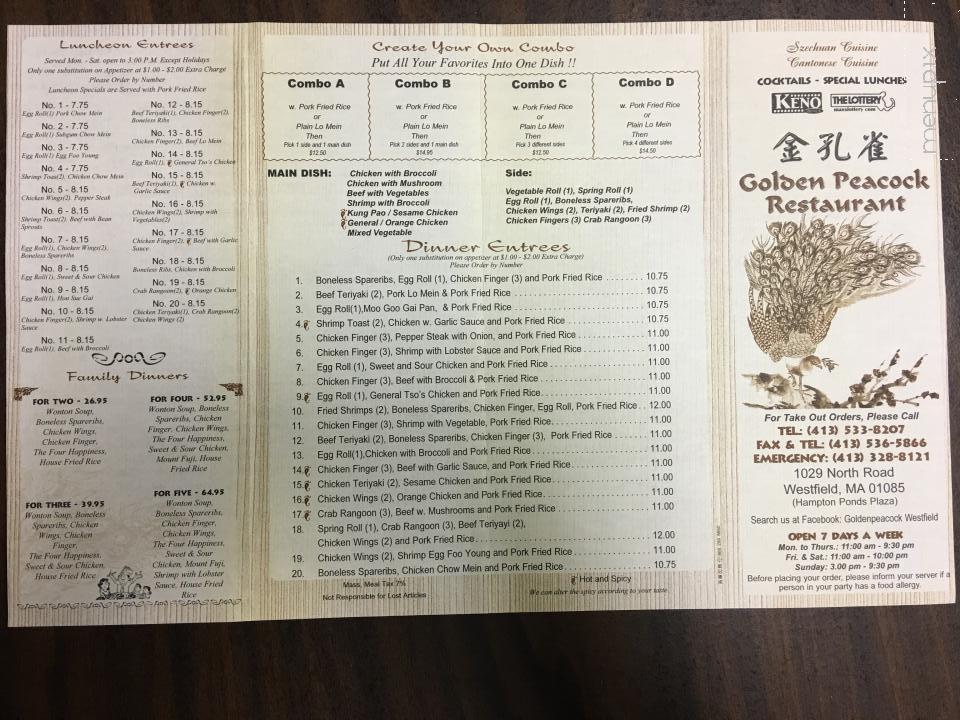 Golden Peacock - Westfield, MA menu_pic