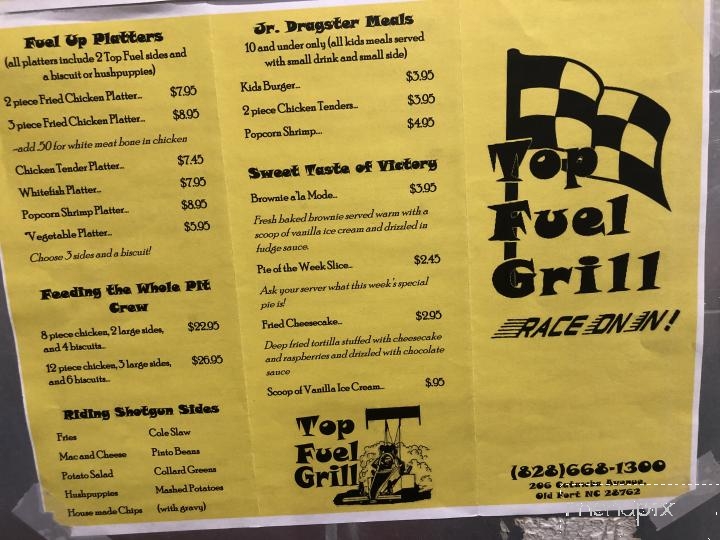 Top Fuel Grill - Old Fort, NC menu_pic