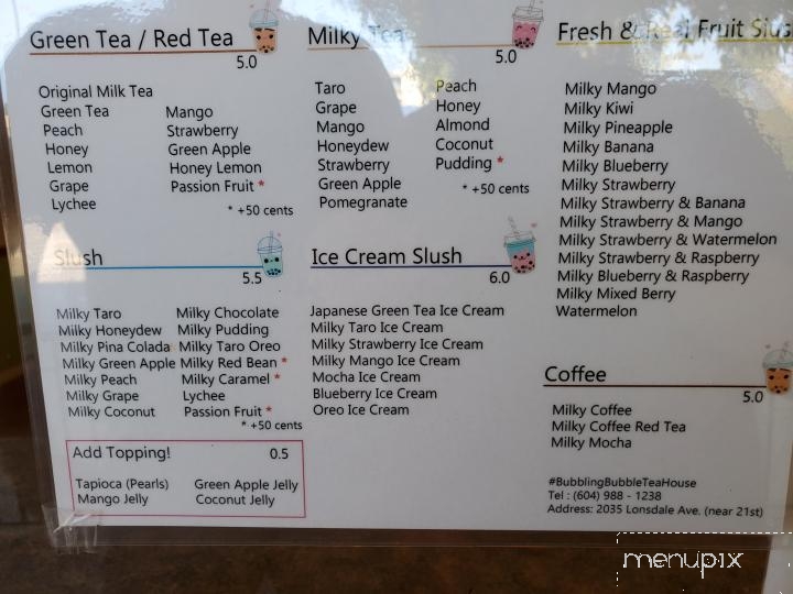 Bubbling Bubble Tea House - North Vancouver, BC menu_pic