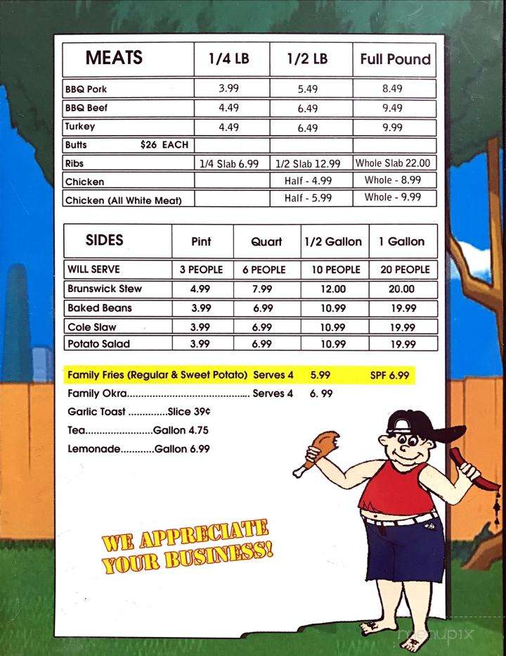 Fat Boy's Backyard BBQ & More - Sylvester, GA menu_pic