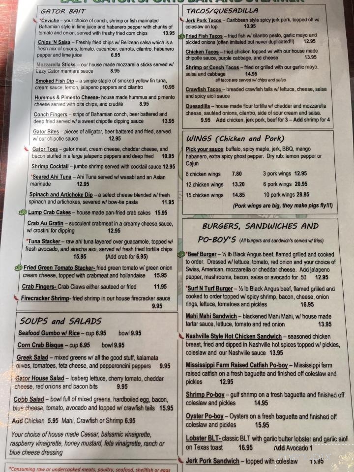 Lazy Gator Sports Bar and Steamer - Diamondhead, MS menu_pic
