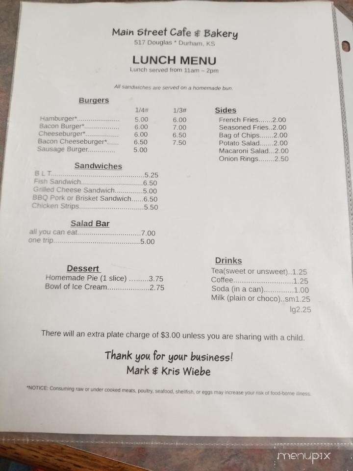 Main Street Cafe - Durham, KS menu_pic