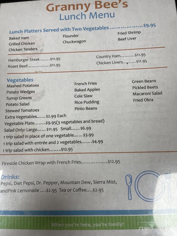 Granny Bee's - Appomattox, VA menu_pic