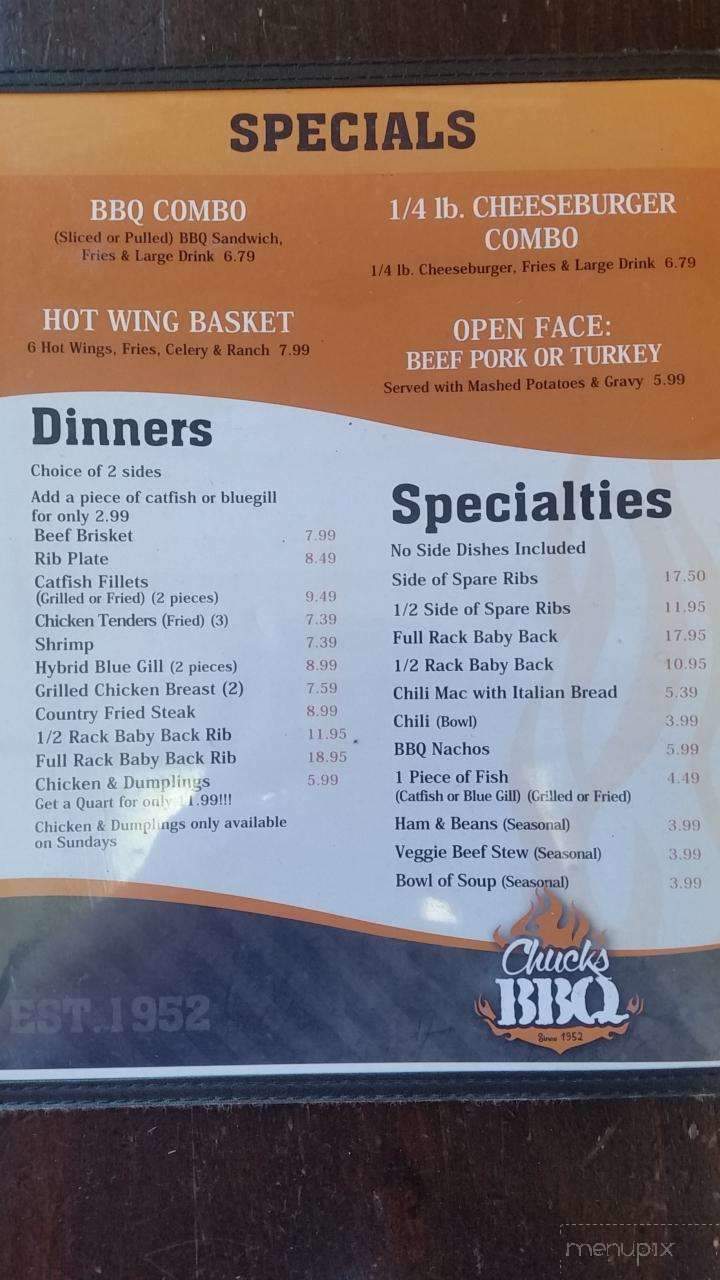Chuck's Bar Bq - Herrin, IL menu_pic