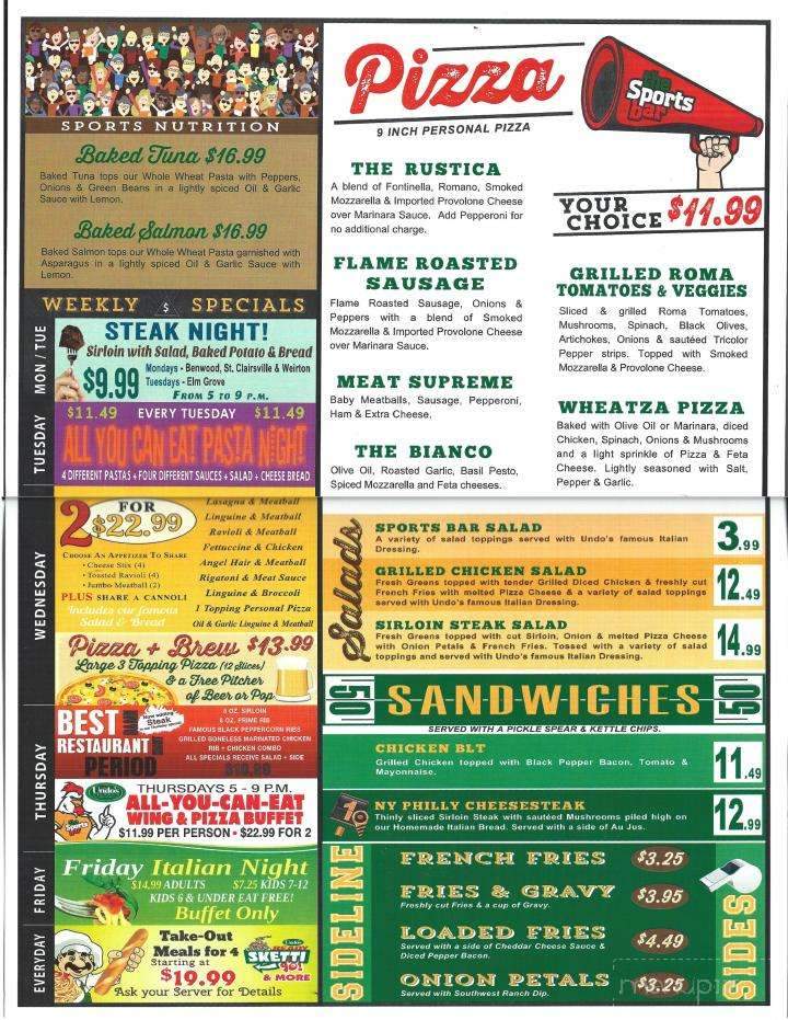 Undo's Sport's Bar - Elm Grove - Wheeling, WV menu_pic