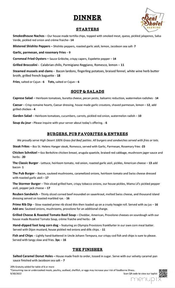 Bent Shovel Brewing - Estacada, OR menu_pic
