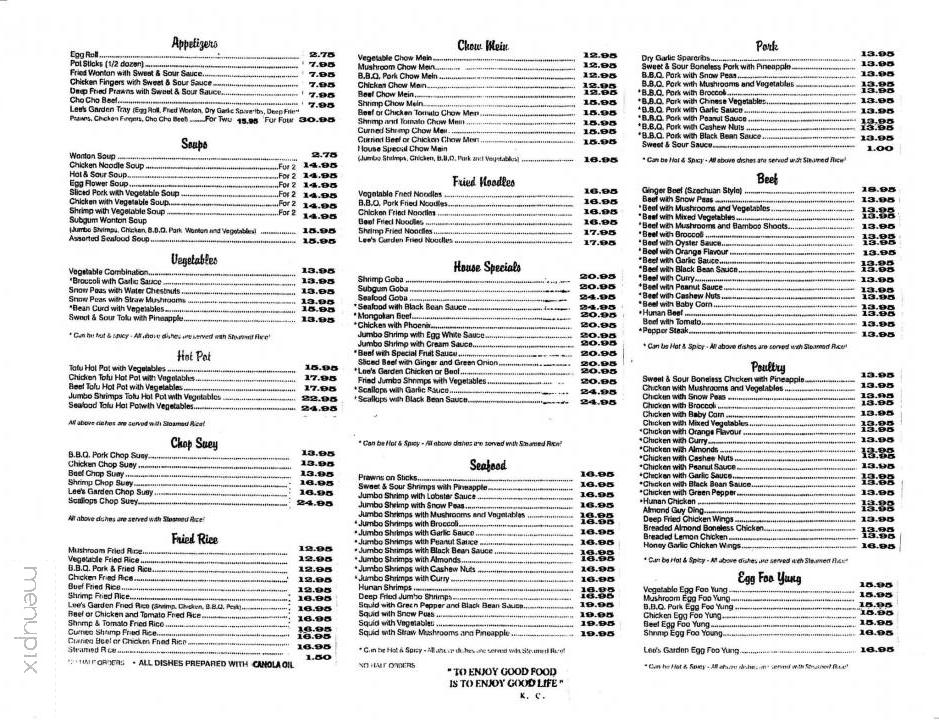 Lee's Garden - Houston, BC menu_pic