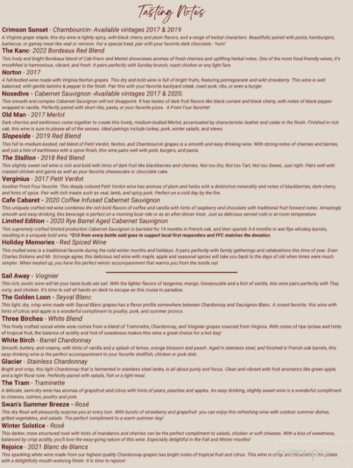 Front Four Cellars - Wolfeboro, NH menu_pic