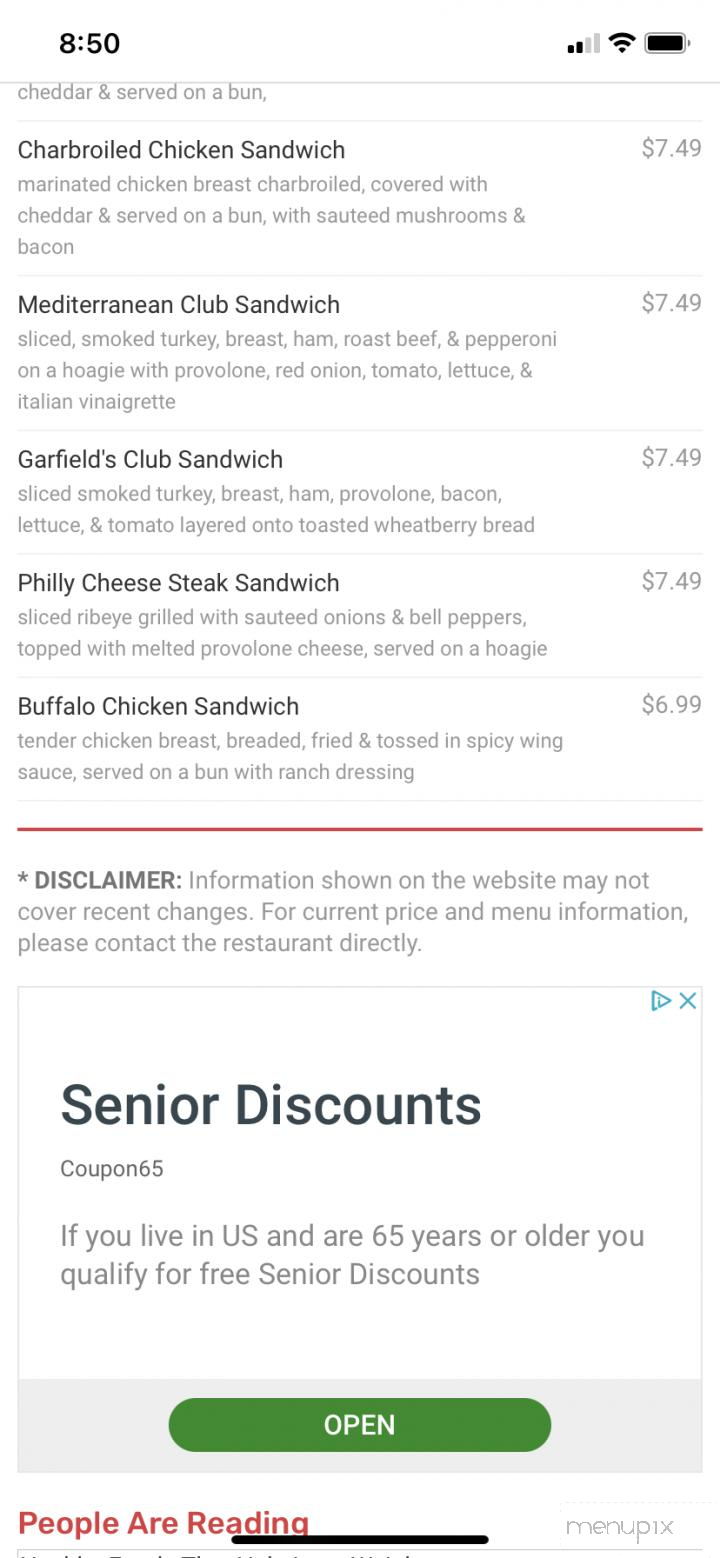 Garfields Restaurant & Pub - Reidsville, NC menu_pic