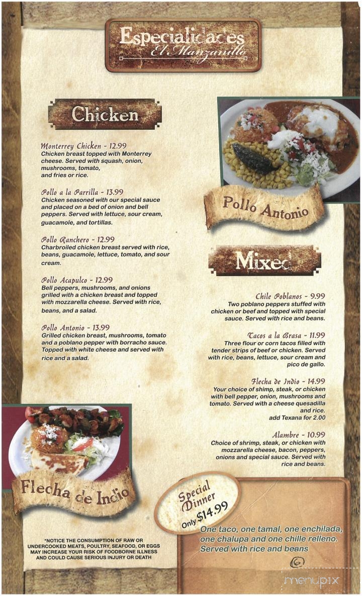 El Manzanillo - Highlands, NC menu_pic