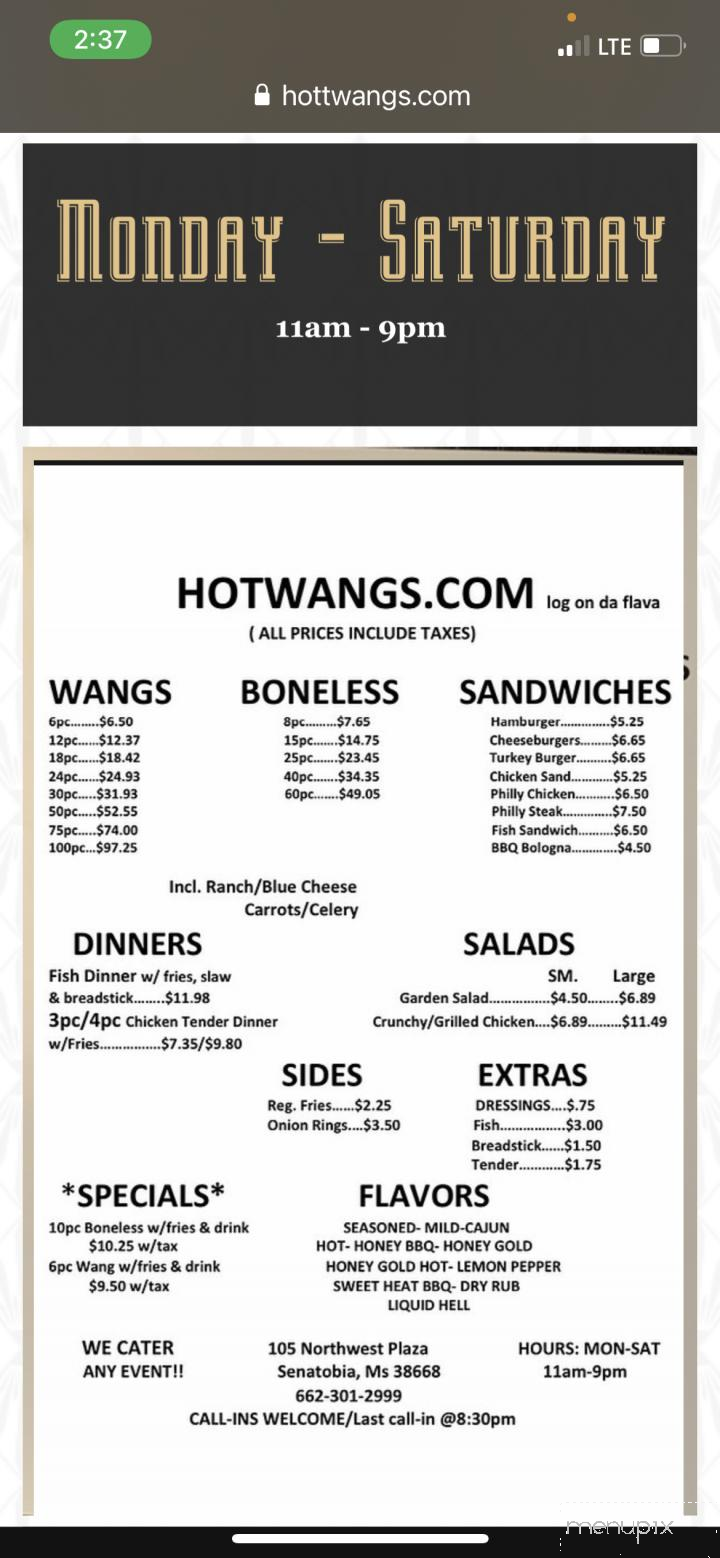 Hotwangs.Com - Senatobia, MS menu_pic
