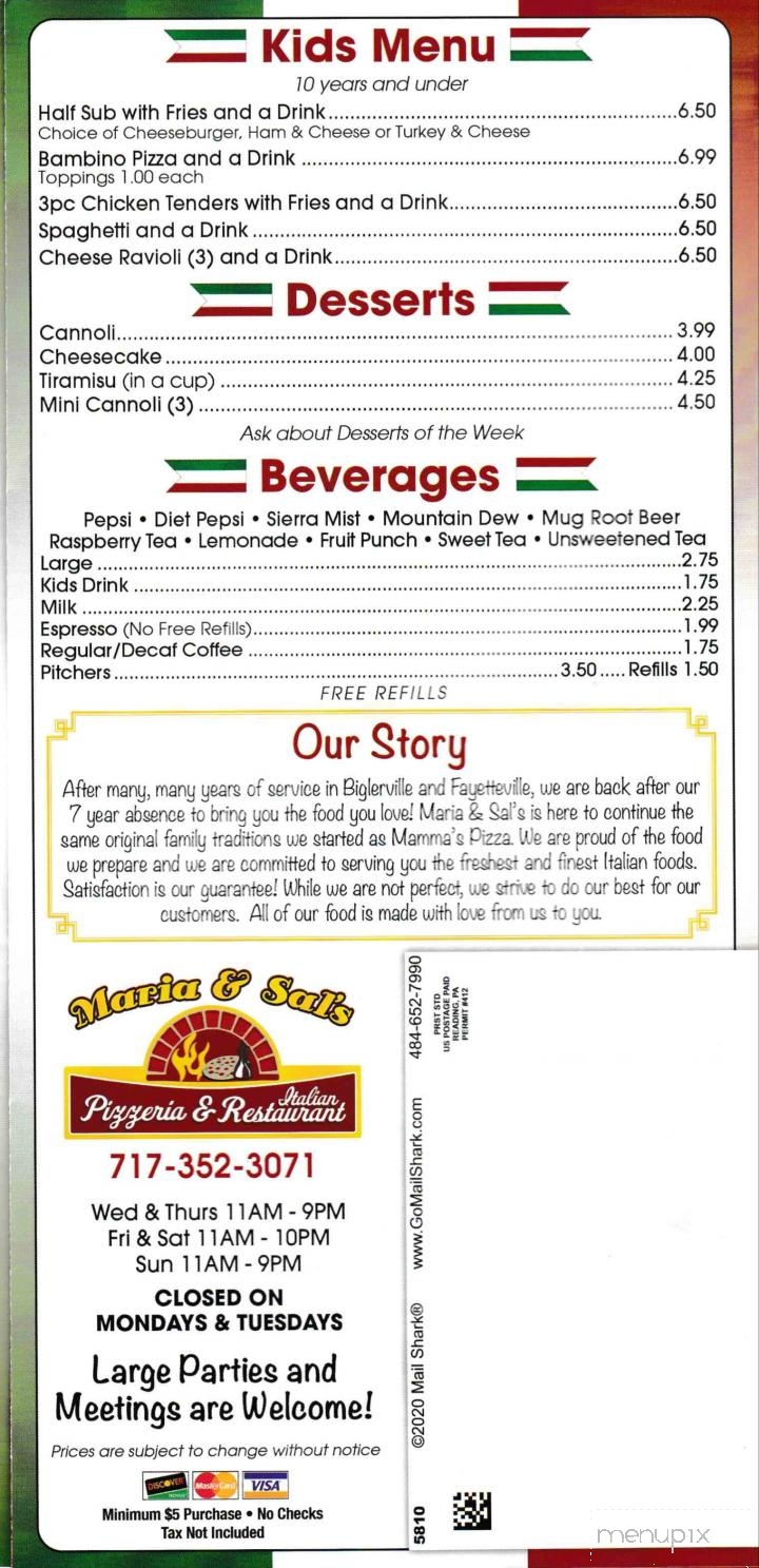 Maria & Sal's - Fayetteville, PA menu_pic
