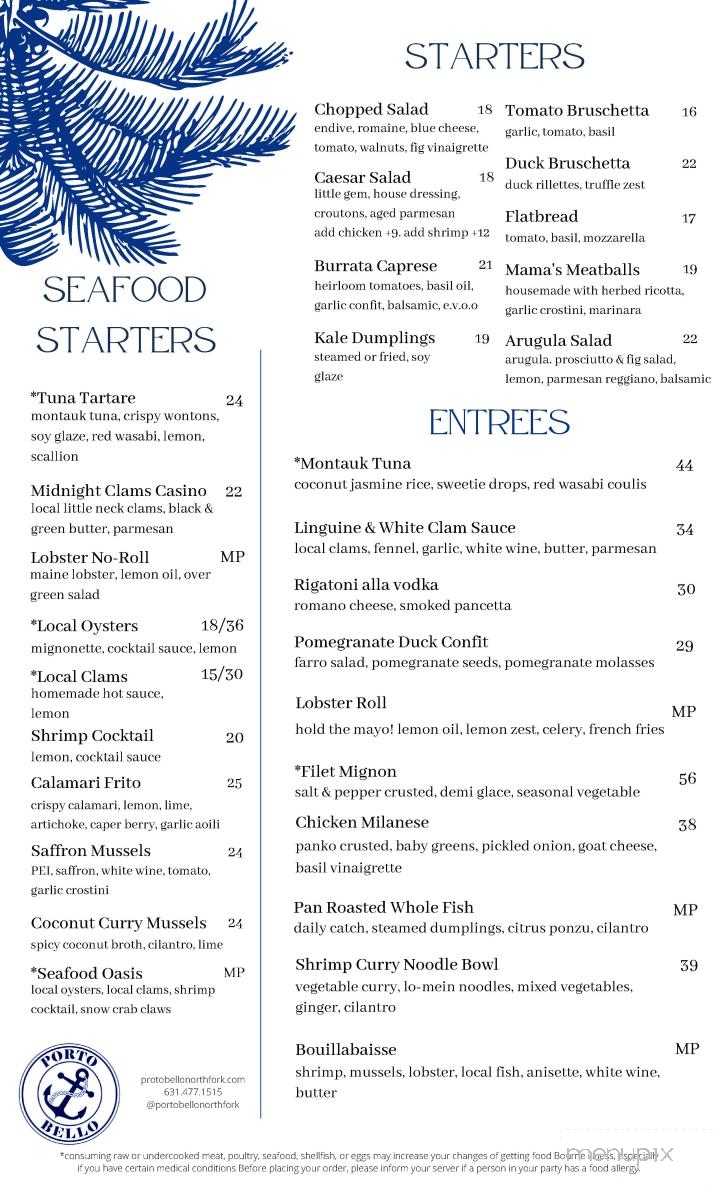 Porto Bello - Greenport, NY menu_pic