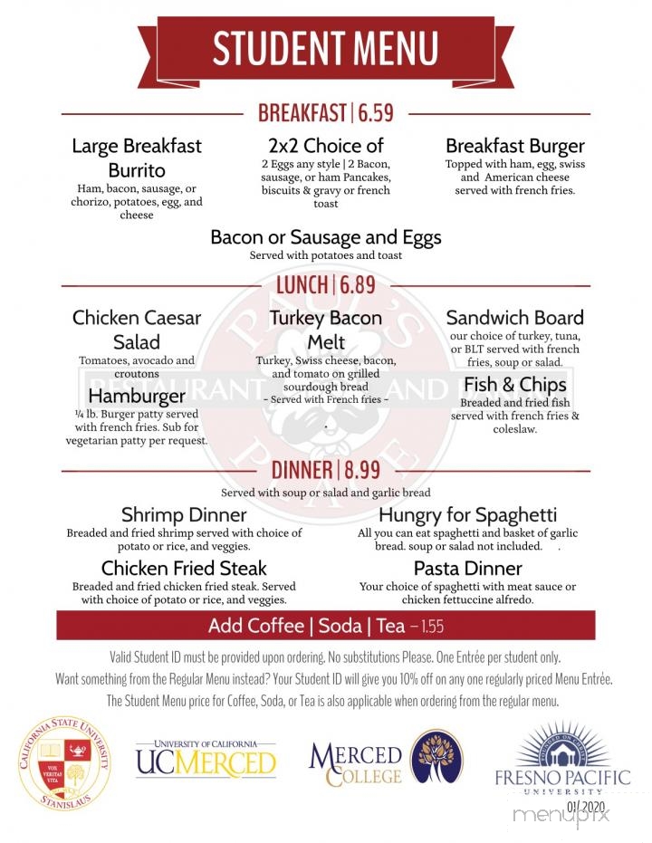 Paul's Place Restaurant & Bakery - Merced, CA menu_pic