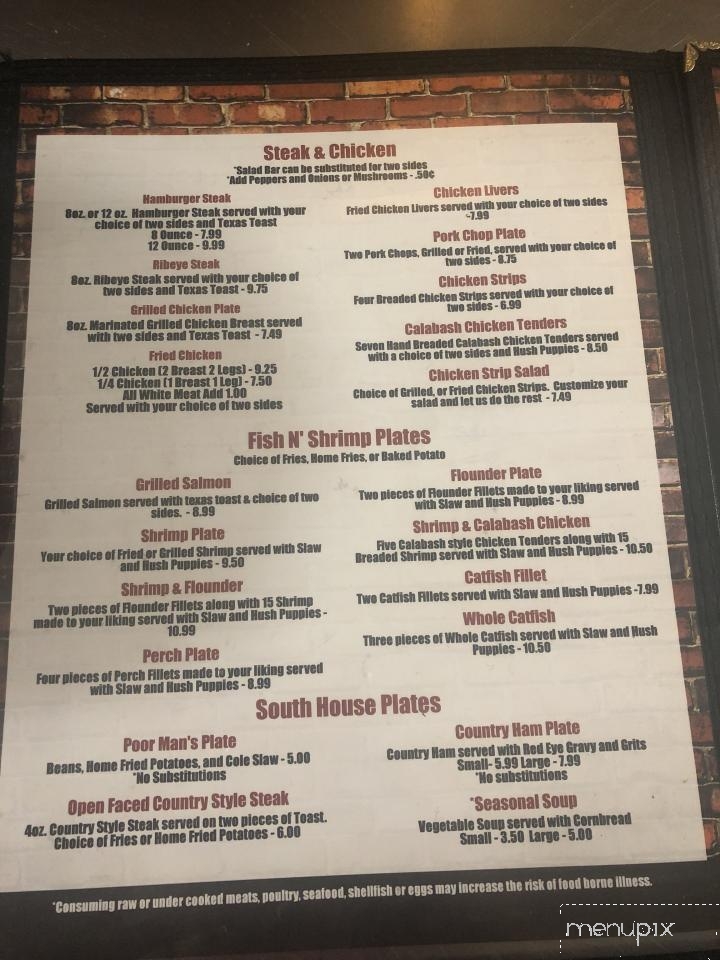 South House Restaurant - Greer, SC menu_pic