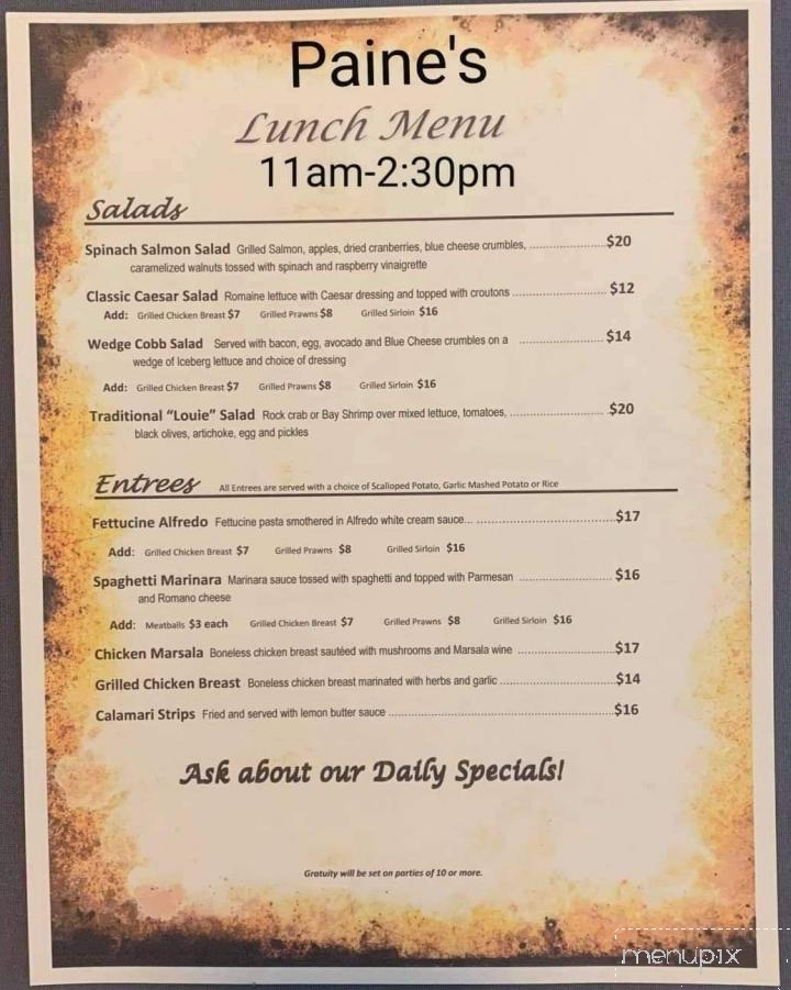 Paines Restaurant - Hollister, CA menu_pic